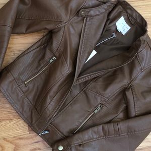 NWT! Chestnut Brown Faux Leather Jacket